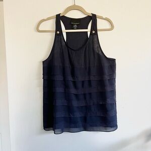 Cynthia Rowley Linen Navy Layered Ruffle Lightweight Racerback Tank Top Small